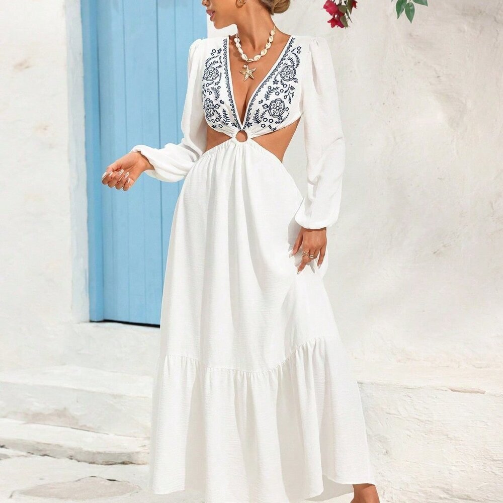 Blue And White Boho Women's Dresses - Picture 6 of 7